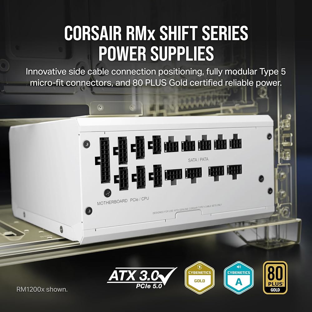 CORSAIR RM1000x 시프트 완전 모듈식 ATX 전원 공급 장치 - 80 플러스 골드 3.1 PCIe 5.1 제로 RPM 사이드 인터페이스 화이트 1000W - 상세 이미지 2