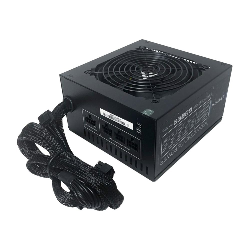 자동 열 제어 120mm 블랙 팬, 115/230V 스위치, 모든 보호 기능을 갖춘 Apevia ATX-ES600W 에센스 600W ATX 반모듈형 게임 전원 공급 장치 - 상품 이미지