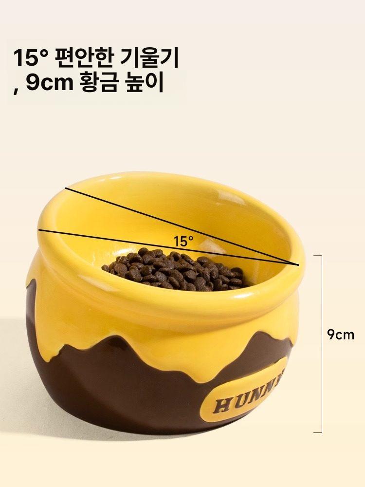 고양이도자기사료그릇 대구경 고양이밥그릇 고양이물그릇 강아지밥그릇 더블 볼 허니캔+스위트콘 높이 조절 목 보호 블랙 베이스 방지 - 상세 이미지 4