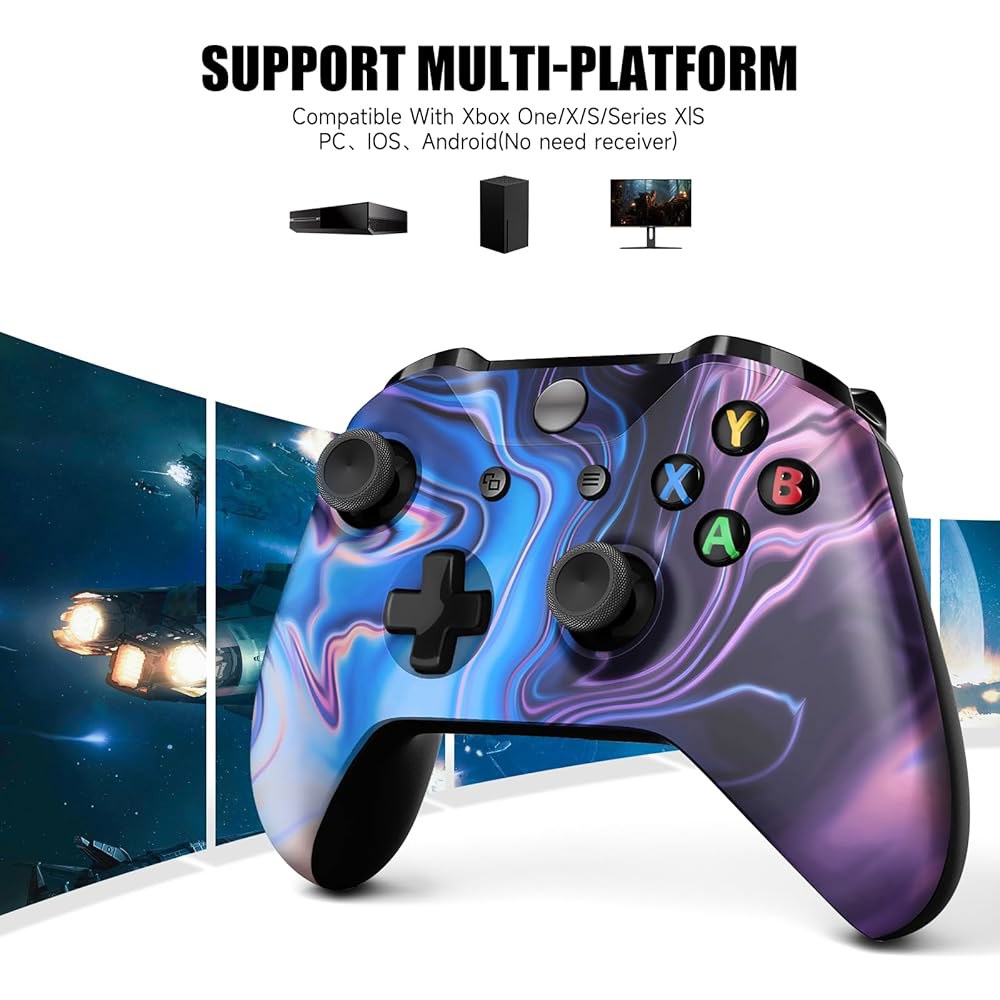 ISFERCH 무선 컨트롤러는 모든 Xbox One 모델, 시리즈 X/S 및 PC Windows에 대해 디자인 블루 & 퍼플 스월 모델과 호환되며, 3.5mm 오디오 헤드폰 잭(블 - 상세 이미지 3