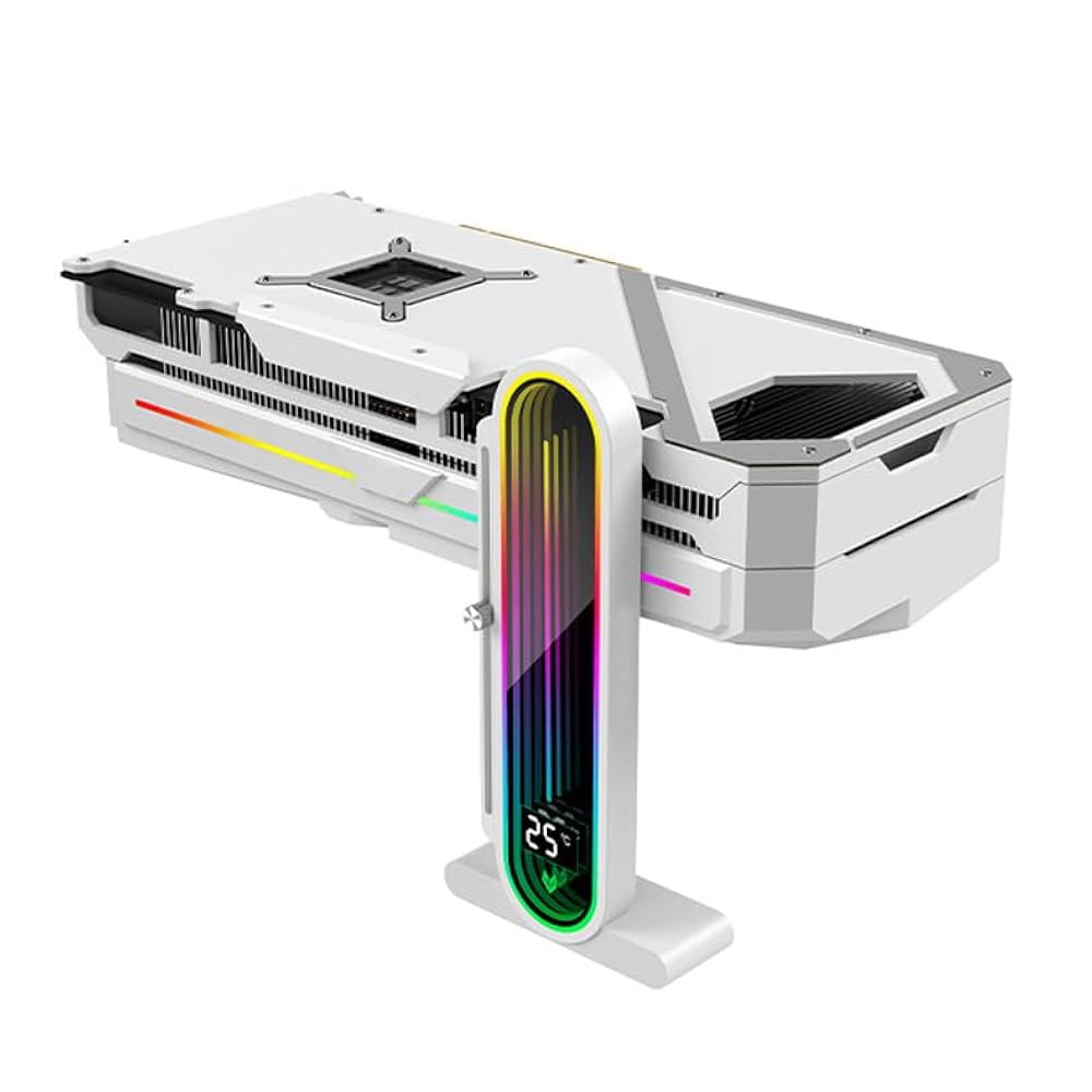 온도 표시 GPU 스탠드 ARGB 인피니티 그래픽 카드 지원 조절 가능한 5V 3PIN 비디오 홀더 태그 방지 브래킷 마그네틱 베이스 디스플레이 브레이스 랙 PC 액세서리(흰색) - 상품 이미지