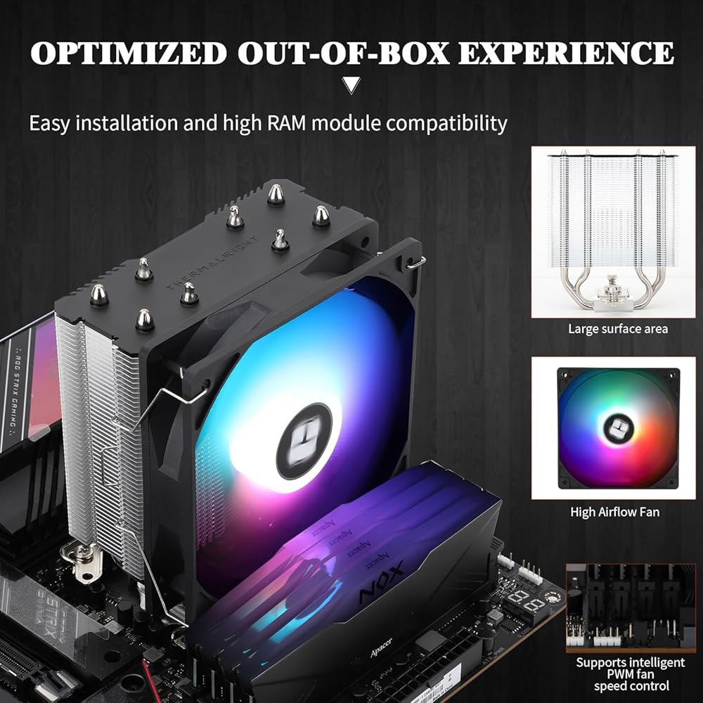 Thermalright Assassin X 120R SE V2 CPU 쿨러, 고정 램프 색상, 4 6mm 히트 파이프, 1550RPM 속도 120mm PWM 조용한 팬 S-FDB - 상세 이미지 3