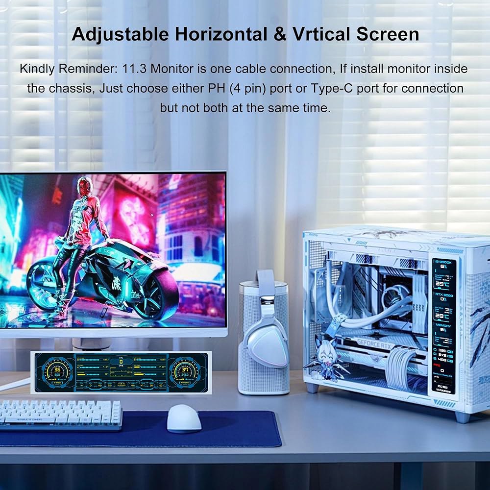 ZHAOCAILIN 11.3인치 스트레치 바 모니터 - 1개의 케이블 연결(HDMI 필요 없음) FHD IPS 1920x440 LCD 디스플레이, Windows 10/11 전용 - 상세 이미지 2