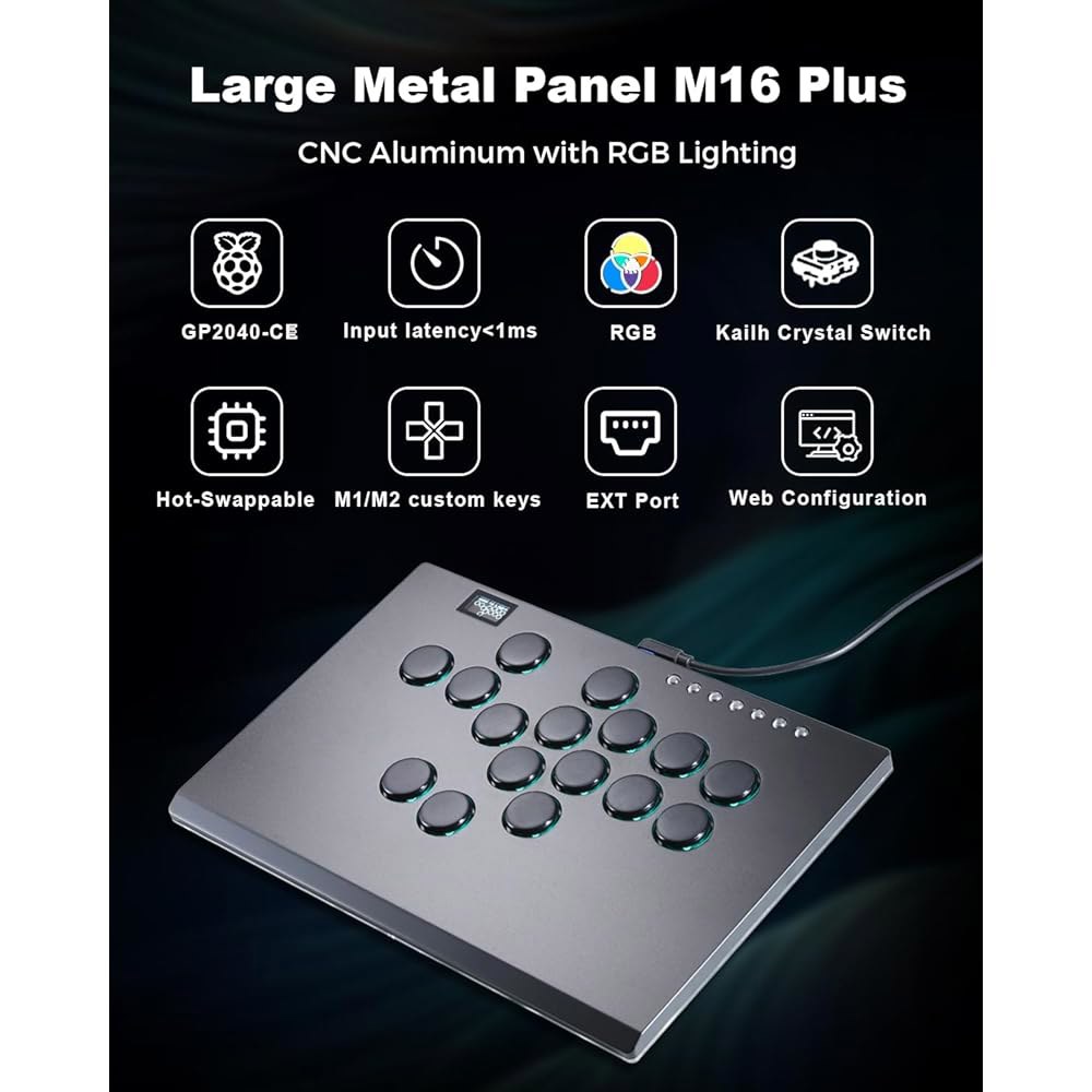 Haute42 레버리스 컨트롤러 아케이드 스틱 M16 플러스-알루미늄 컨트롤러, PC /PS3 /PS4 /스위치 게임용 스틱, 크리스탈 로우 프로파일 스위치 지원 핫 스왑 및 SO - 상세 이미지 2
