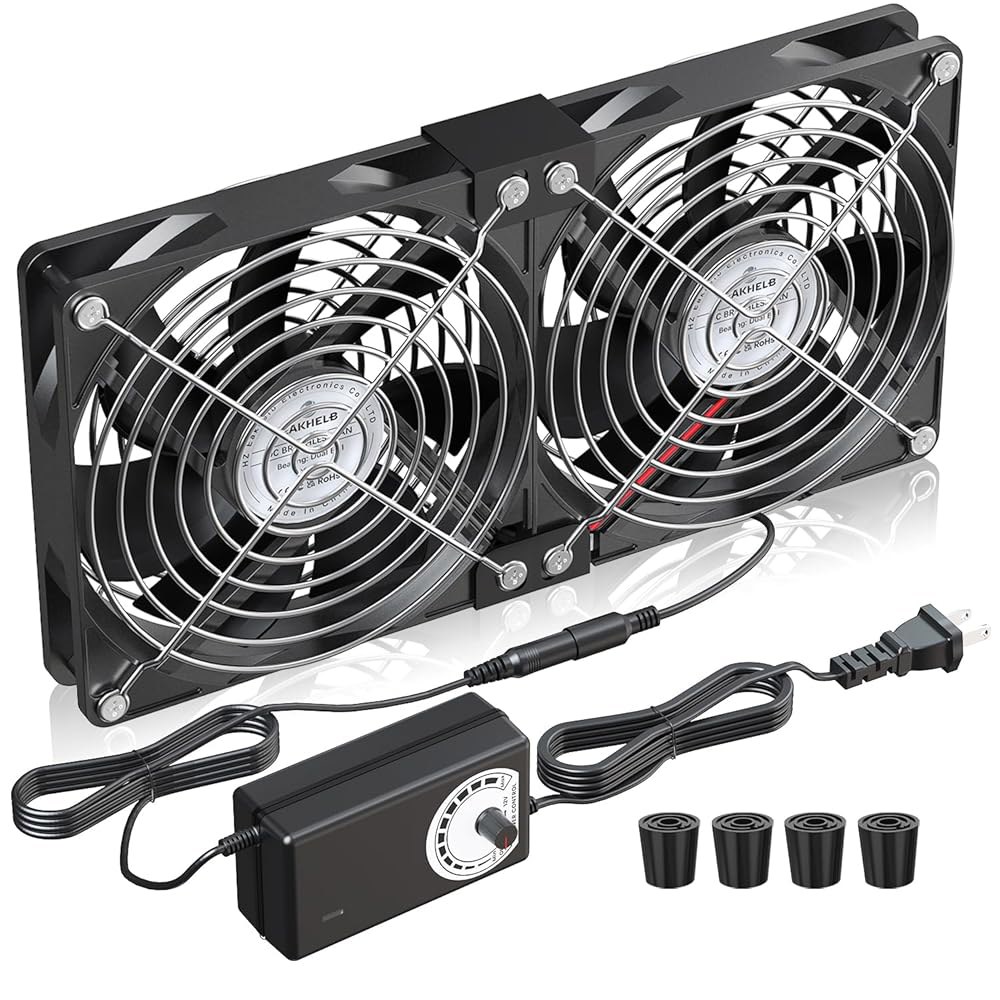 120mm 240mm 컴퓨터 팬 2개(AC 플러그 110V /220V ~ DC 12V 전원 공급, 속도 조절기 3V - 조정 가능, PC 케이스 / 서버 캐비닛 워크스테이션 소형 - 상품 이미지
