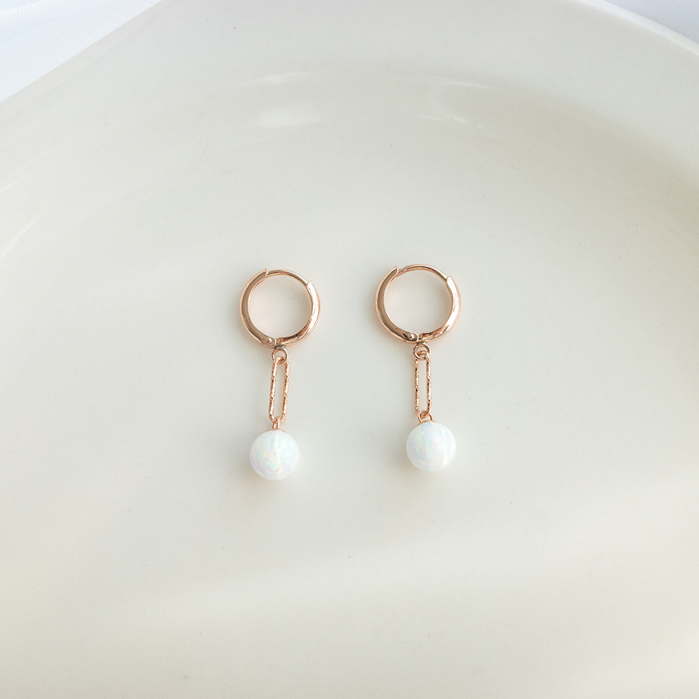 14k 6mm 합성오팔 컷팅 클립 원터치 귀걸이 OPPE0196 - 상세 이미지 2