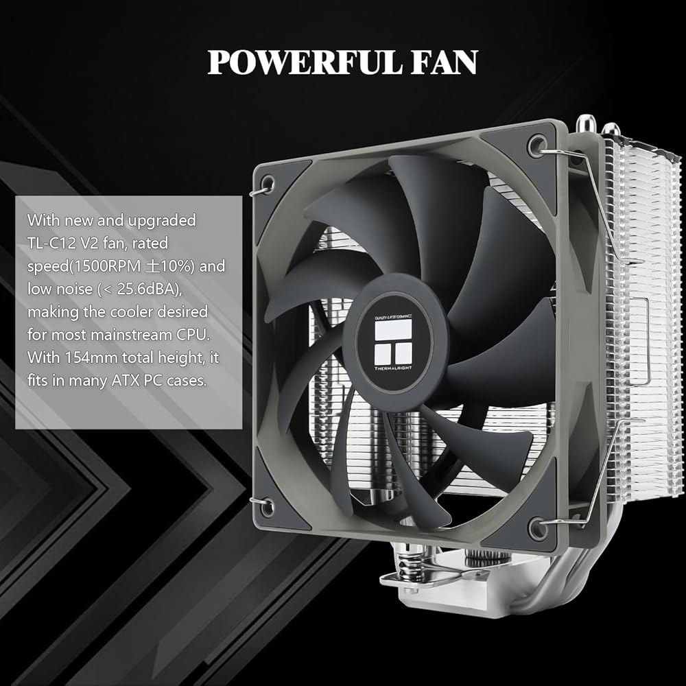 써멀라이트 어쌔신 스피릿 120 V2 CPU 에어쿨러, TL-C12C PWM 조용한 팬 쿨러, 컴퓨터 히트싱크 냉각, AM4 / AM5 인텔 LGA1700 1851 1150 115 - 상세 이미지 3