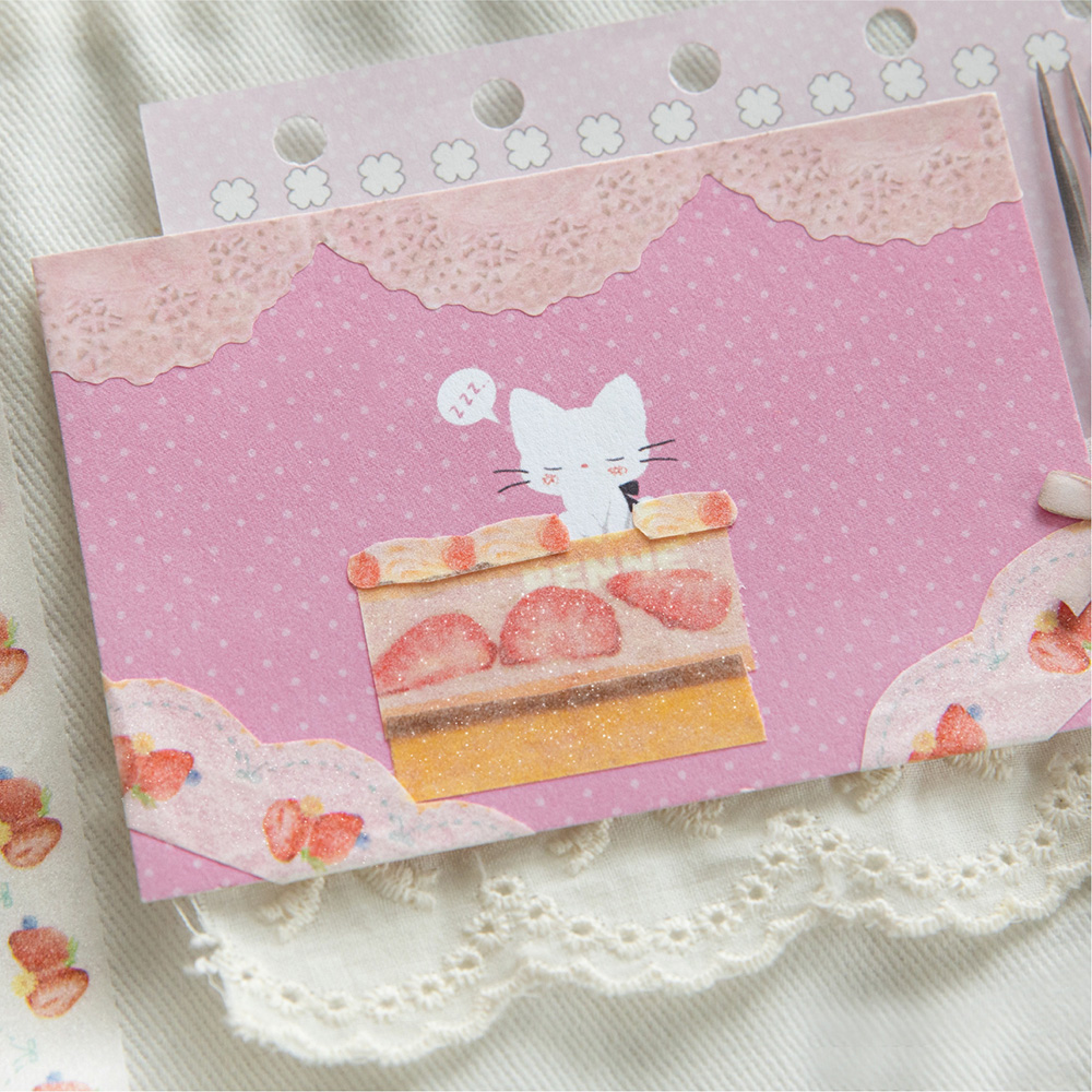 층층 과일케이크쌓기 다이어리꾸미기 라인 마스킹테이프 딸기 고양이 이미지 4