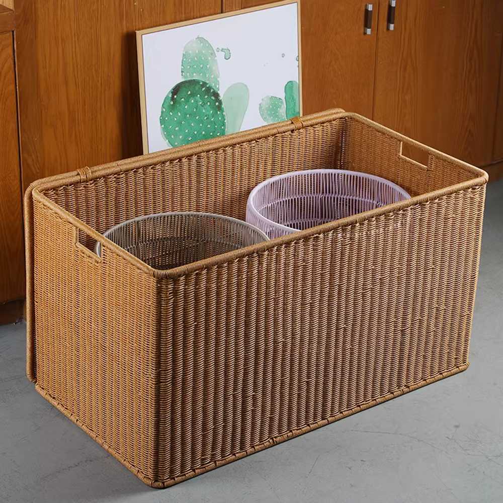 라탄 바구니 초대형 주방 캐비닛 보관 와이드 왕골 50x35x30/31cm 라이트 브라운 - 상세 이미지 2