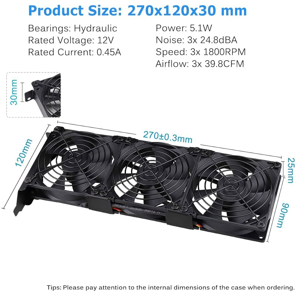 GDSTIME 그래픽 카드 팬, PCI 슬롯 3 x 90mm 92mm 쿨러, 비디오 VGA 쿨러 2 92x92x25mm fan - 상세 이미지 2