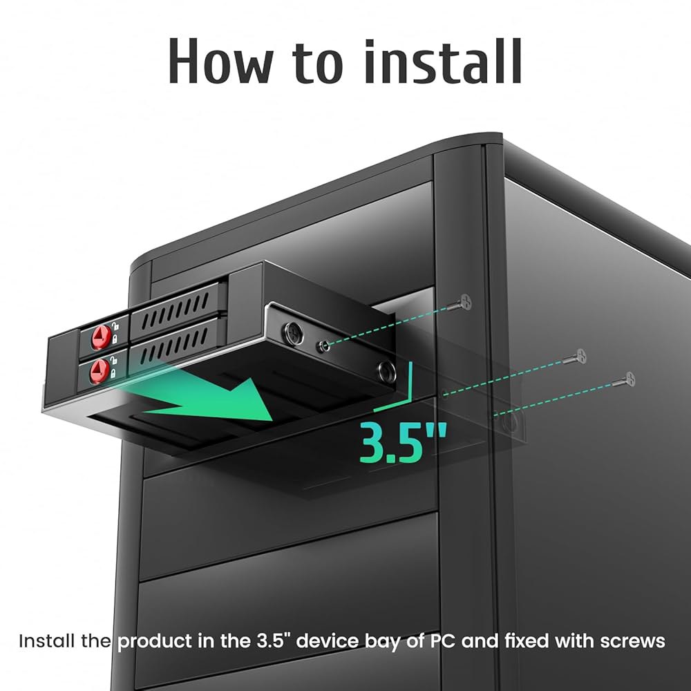 레디시오 SATA HDD 및 SSD 핫 스왑 케이지, 2 베이 2.5 u2019 모바일 랙, 3.5 드라이브 베이용 - 상세 이미지 3
