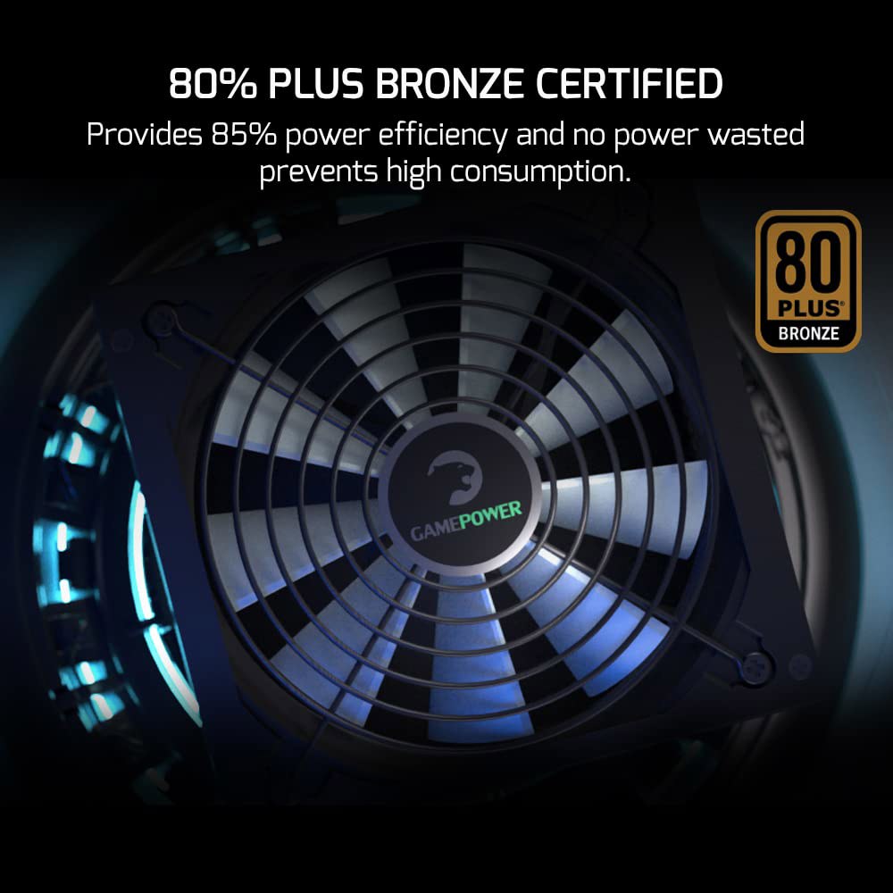 GamePower Gp-750 PC 전원 공급 장치 750W, 80 플러스 브론즈 인증, 85 효율성, 단일 +12V 레일, 저소음 14CM 팬, 게이밍 PC, 데스크탑, ATX, - 상세 이미지 3