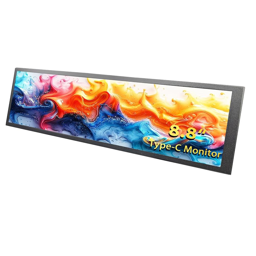 8.8인치 터치스크린 바 디스플레이, 1920x480, USB-C 포트가 있는 메탈 쉘 IPS 휴대용 터치 모니터. 라즈베리 파이, 노트북 Aida64 모니터링, GPU/CPU - 상품 이미지