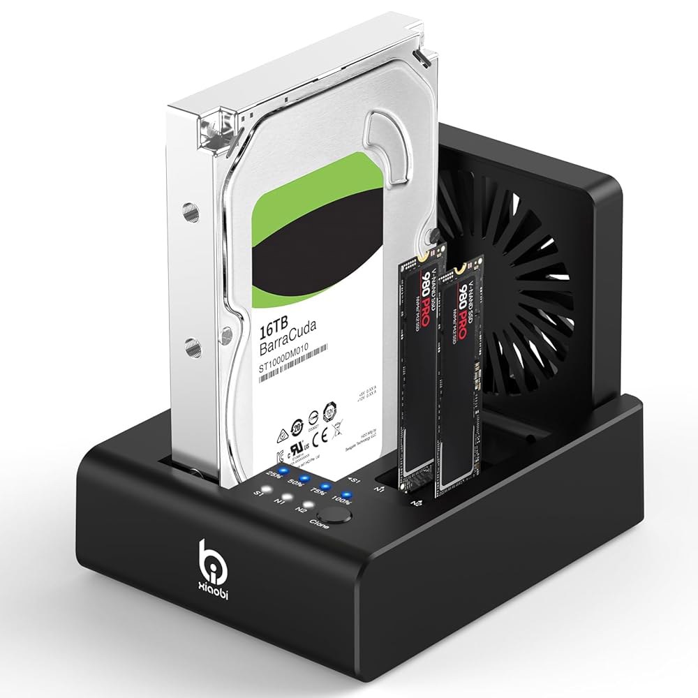 M.2 NVMe 및 SATA 하드 드라이브 도킹 스테이션, PCIe + 2.5 u201D / 3.5 HDD 컨버터용 USB C 10Gbps 클론, 오프라인 클로닝, 도구 없음, - 상품 이미지