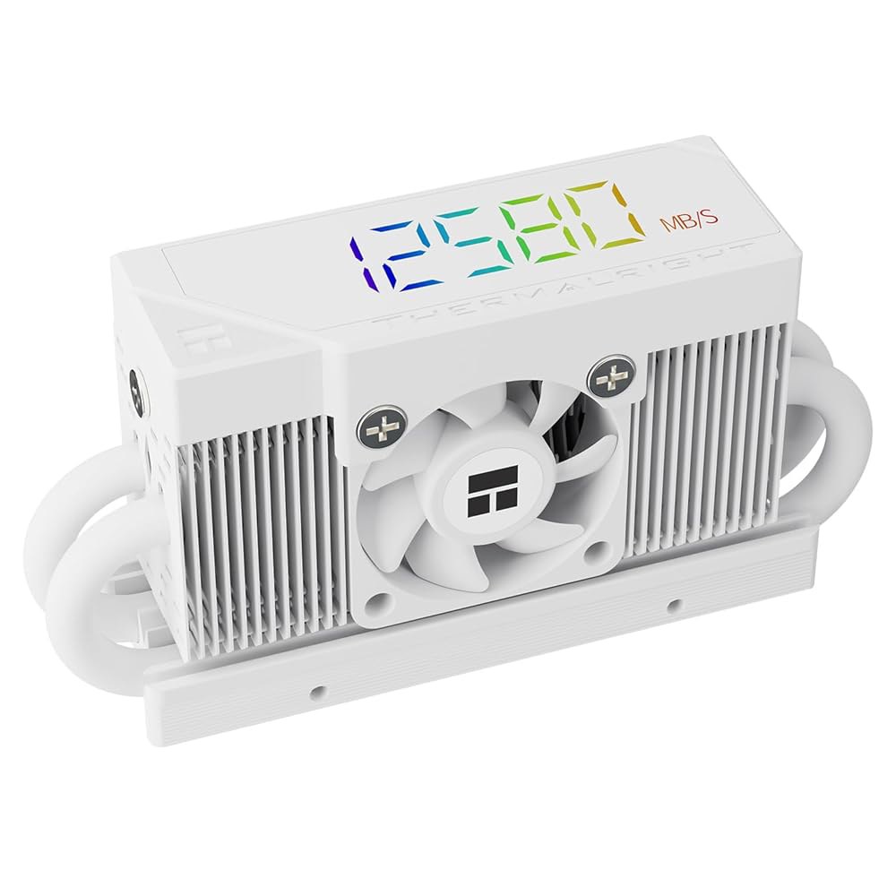 Thermalright HR10 2280 PRO 디지털 화이트 - 4x5mm AG 히트 파이프, ARGB 디스플레이, 소형 팬 냉각, SSD 라디에이터 장착 고성능 솔리드 스테이트 - 상품 이미지