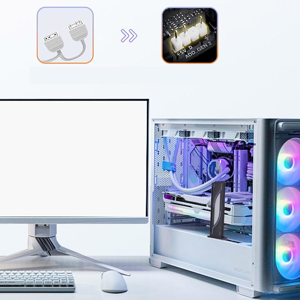 마그네틱 베이스가 있는 LICAEVEY RGB GPU 지원 브래킷 - 높이 조절 가능한 ARGB 안티 새그 브래킷, PC 그래픽 카드 안정성을 위한 5V 3핀 수직 마운트 홀더(블 - 상세 이미지 2