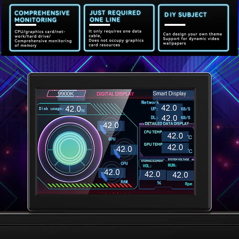 디오체 LCD 화면 내부 PC 케이스 3.5인치 스마트 보조 온도 디스플레이 컴퓨터 모니터 미니 USB 타입 C 화면(블랙) - 상세 이미지 3