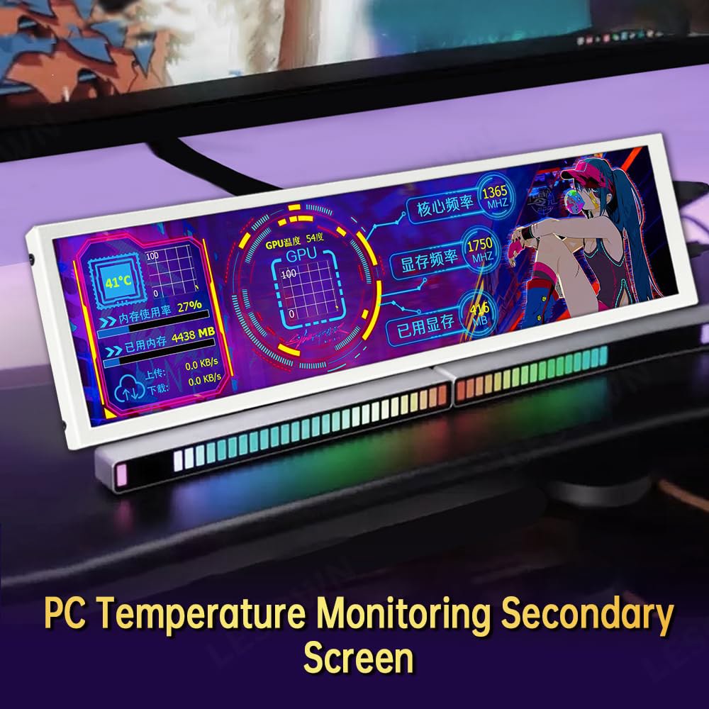 LESOWN 8.8인치 스트레치 바 LCD 템프 CPU GPU 데이터 모니터 1920x480 IPS 와이드 스크린 휴대용 PC 노트북 Aida 64 Windows 보조 디스플레이 - 상세 이미지 2