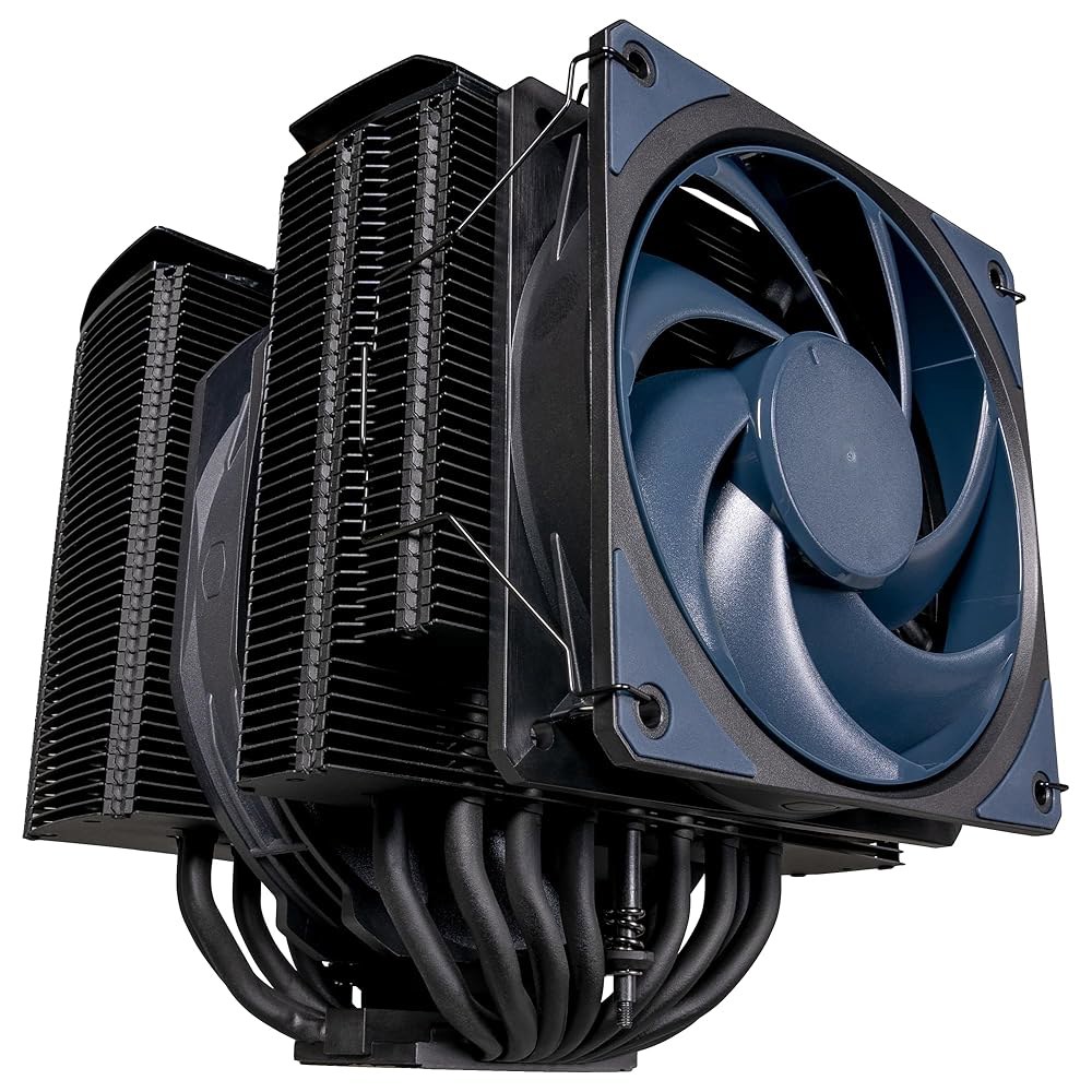 쿨러 마스터 마스터에어 MA824 스텔스 듀얼 타워 CPU 에어 쿨러, 히트 파이프 8개, 모비우스 120|130mm 팬, 니켈 도금 구리 베이스, 브래킷 AMD 라이젠 AM5 - 상품 이미지