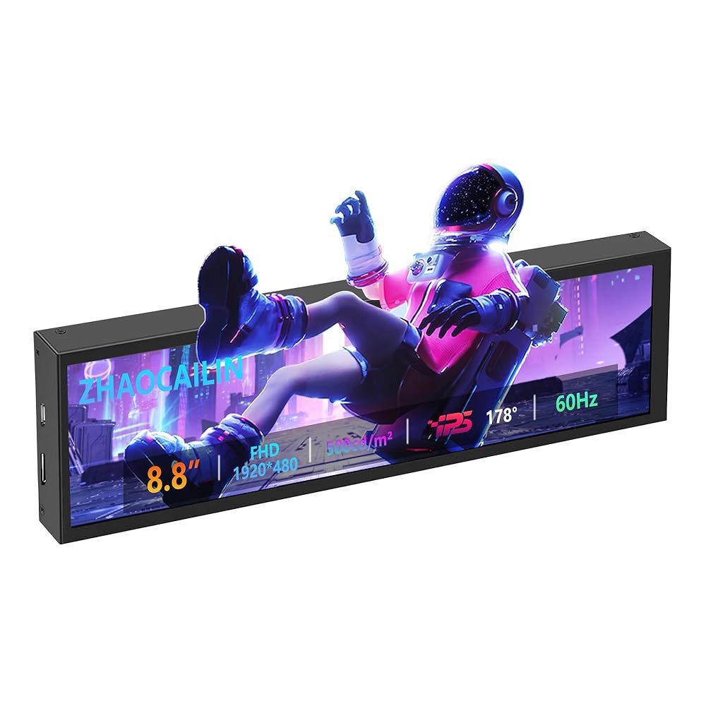 ZHAOCAILIN 8.8인치 FHD 컴퓨터 보조 화면 IPS 1920x480 LCD 디스플레이 CPU 온도 모니터, 케이스 포함 윈도우 Aida64 GPU 모니터 - 상품 이미지