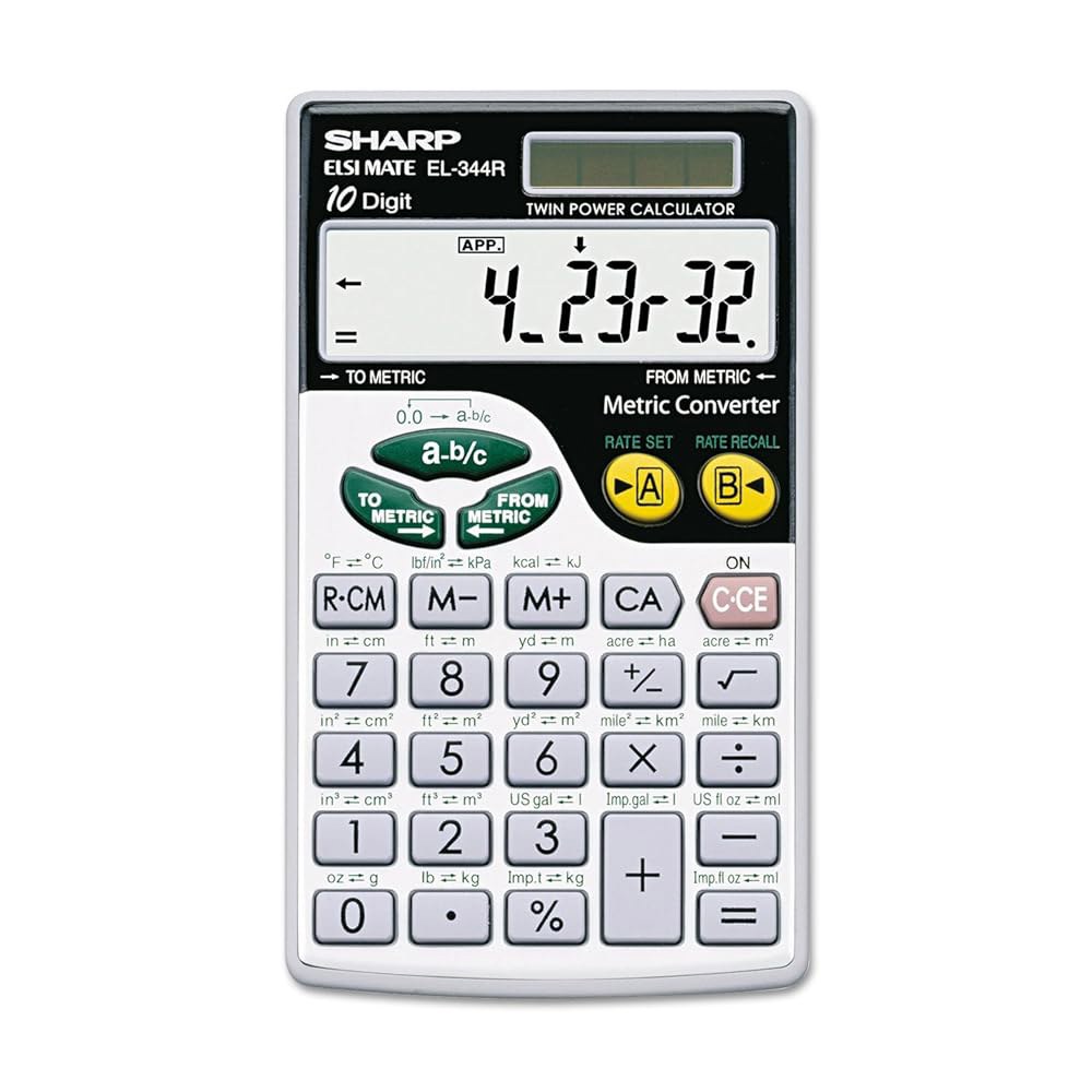 Sharp EL344RB 10자리 계산기, 문장 포함, 위한 디스플레이, 태양열 전문가를 부호 및 포켓 미터법 소형 LCD 학생 컨버터, 계산기 2 3/4 x 4 11/16 - 상품 이미지