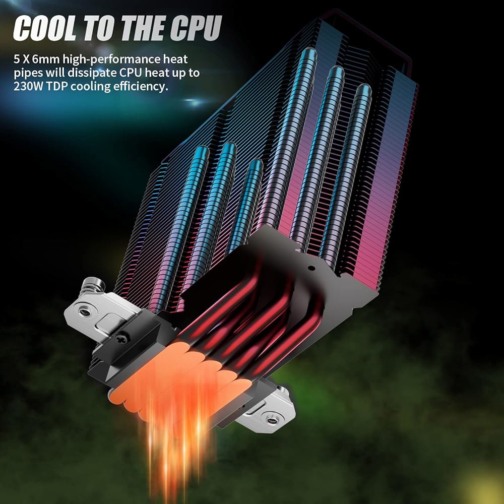 여기서 P5K CPU 에어 쿨러 230w TDP 6mm x 5 구리 히트 파이프 120mm 팬 PWM 1800RPM 77.93CFM 인텔 LGA 1700 /1200 /1150 /1 - 상세 이미지 2