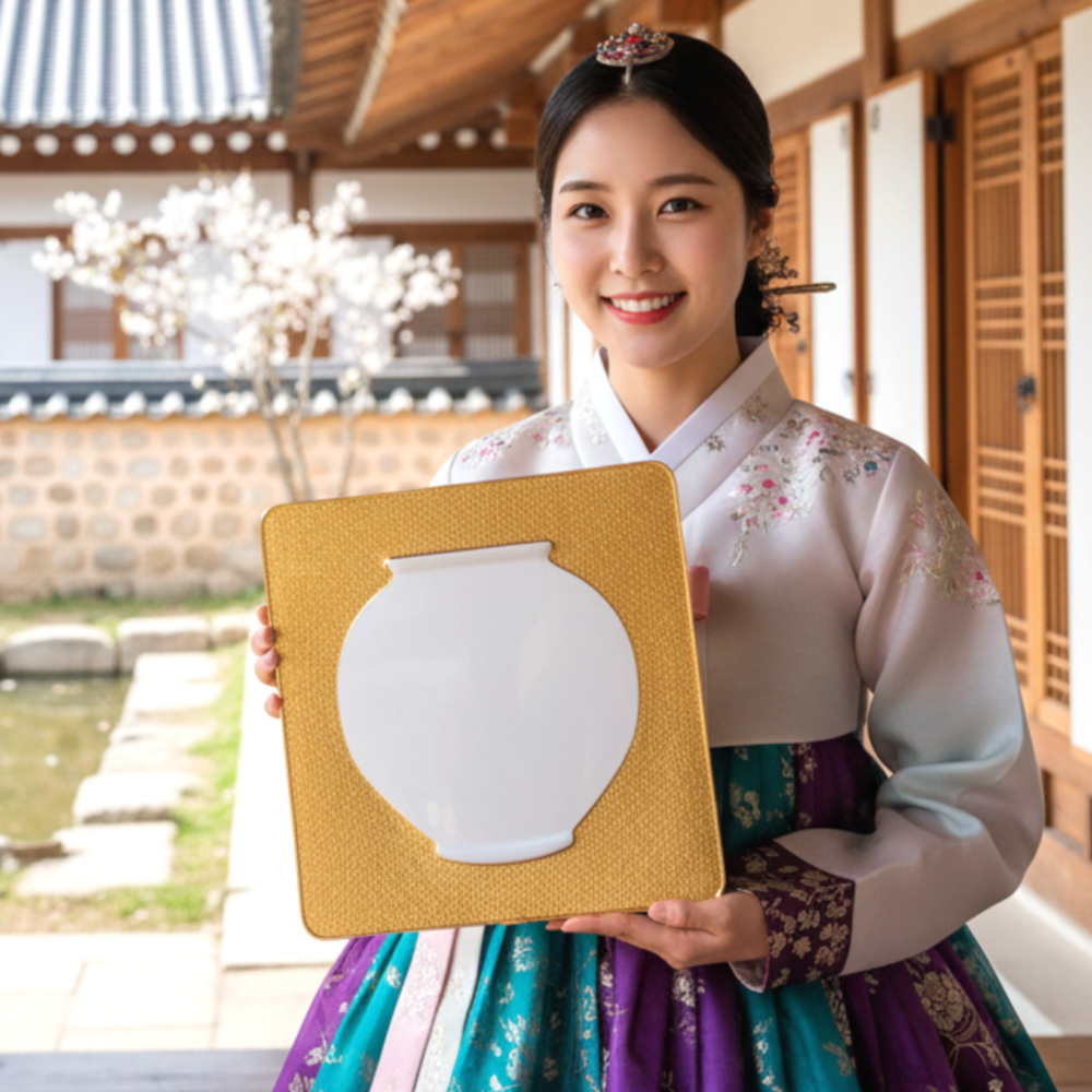 쿠칭아일랜드 금박 입체 달항아리 액자 집들이 개업 외국인 선물 돈들어오는그림 이미지 2