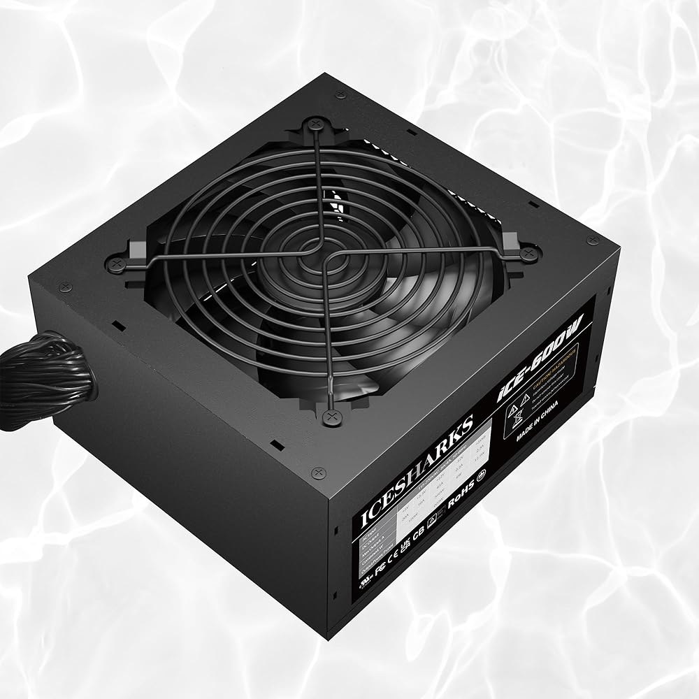 자동 열 제어 120mm 팬, 검은색 ICEHAKS가 장착된 ATX 비모듈형 600W 전원 공급 장치. 600w - 상품 이미지