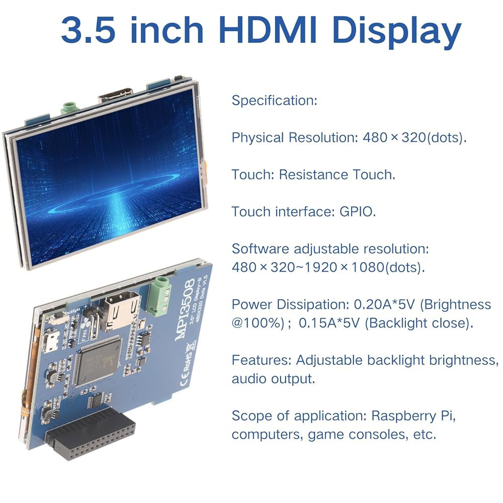 라즈베리 파이 4용 3.5인치 HDMI TFT LCD 모듈 화면 디스플레이, 디스플레이 USB 터치 스크린, 펜이 장착된 리얼 HD 1920x1080 4 /3B /4B /3B+ - 상세 이미지 2