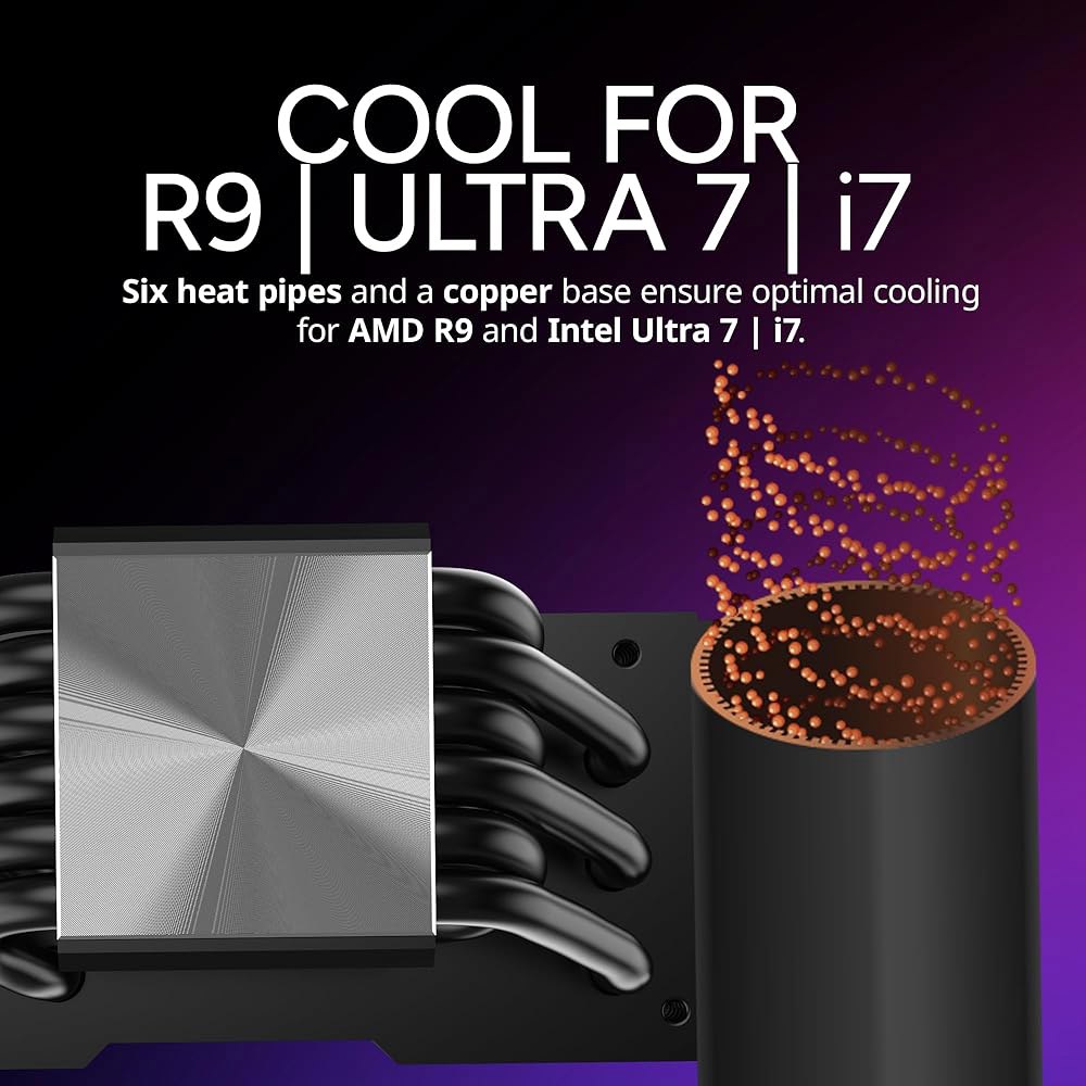 쿨러 마스터 하이퍼 612 APEX CPU 에어 쿨러, 듀얼 모비우스 120 PWM 팬, 초전도 복합재 6 구리 히트 파이프, 159mm 높이, 세련된 상단 커버, AMD 라이젠 - 상세 이미지 3