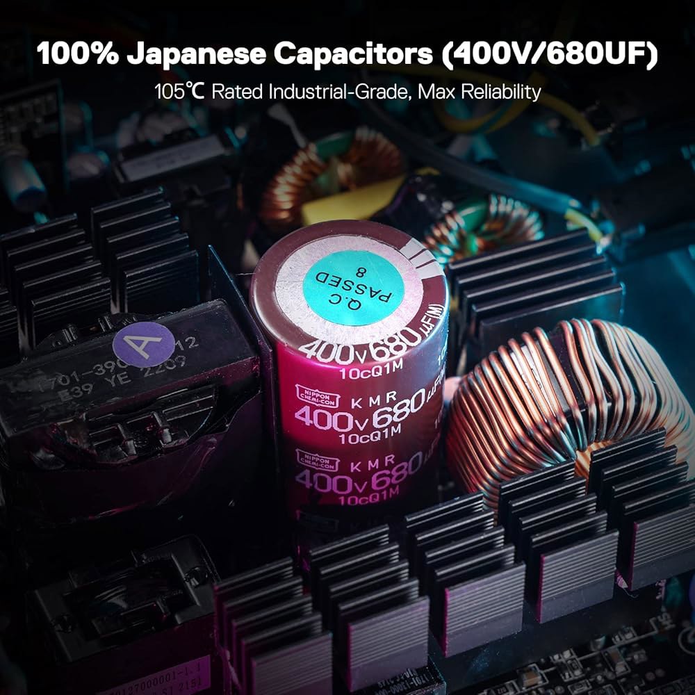 레드라곤 RGPS-850W 80+ 골드 850와트 전원 공급 장치(ATX 3.1 및 PCIe 5.1 업그레이드), 완전 모듈식, 12V WR 케이블 포함, 100 일본 커패시터, - 상세 이미지 3