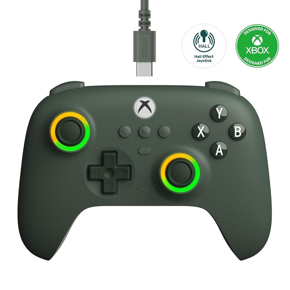 홀 효과 조이스틱과 트리거가 있는 Xbox용 8BitDo Ultimate C 유선 컨트롤러, RGB 조명 파이어 링, Xbox Series X|S, One, Windows 10/1 - 상품 이미지