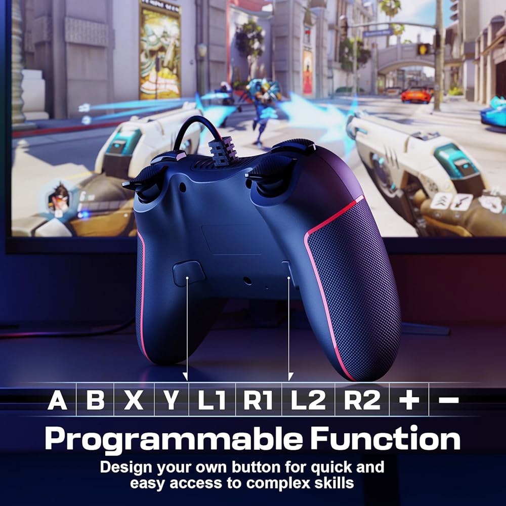 2개의 매핑 버튼 조절 가능한 진동과 3개의 터보 속도를 지원하는 PC용 RivalPlay 유선 컨트롤러(11/10/8/7) 플러그 앤 플레이 블랙 Black - 상세 이미지 3