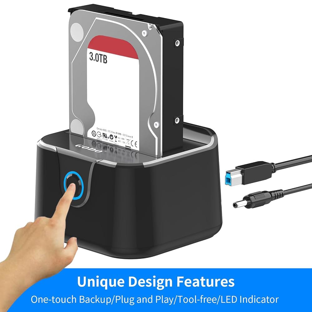 GOODO 싱글 하드 드라이브 도킹 스테이션 USB 3.0에서 SATA III로 2.5/3.5인치 HDD SSD, UASP가 장착된 외장 도크(5Gbps), 오프라인 클론 및 최대 - 상세 이미지 3