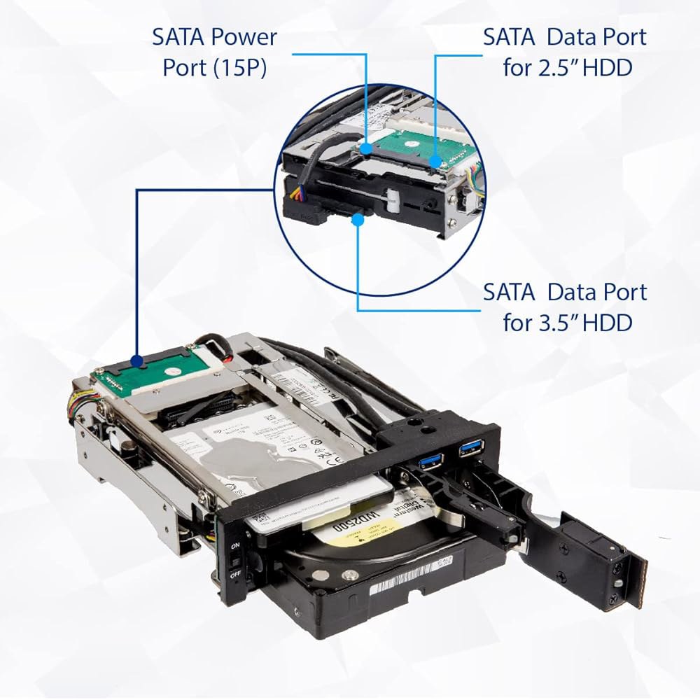 3.5인치 및 2.5인치 Syba SY-MRA55006 5.25인치 베이 트레이리스 모바일 랙, 추가 2포트 USB 3.0, 블랙/화이트 포함 Sata III HDD - 상세 이미지 3