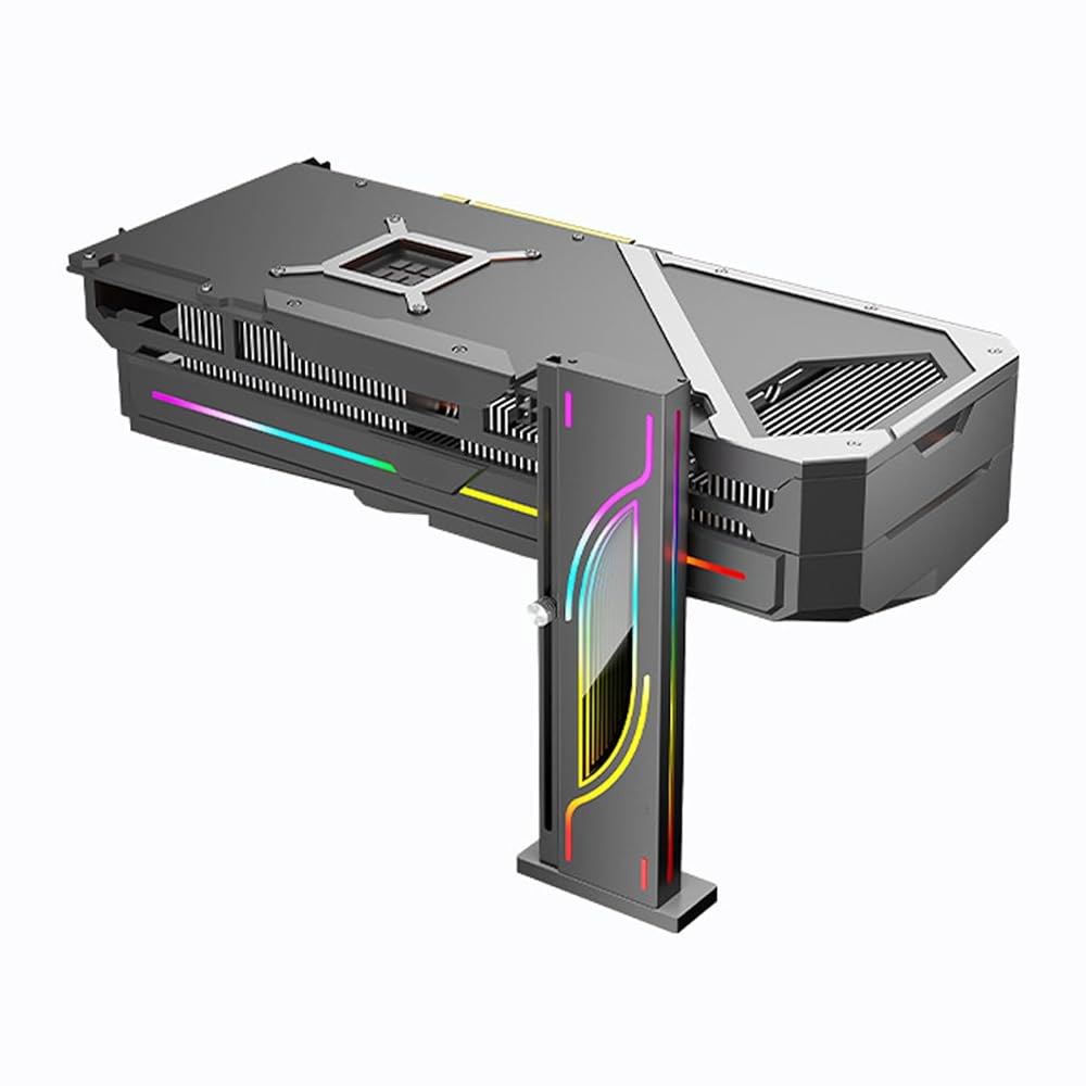 마그네틱 베이스가 있는 LICAEVEY RGB GPU 지원 브래킷 - 높이 조절 가능한 ARGB 안티 새그 브래킷, PC 그래픽 카드 안정성을 위한 5V 3핀 수직 마운트 홀더(블 - 상품 이미지