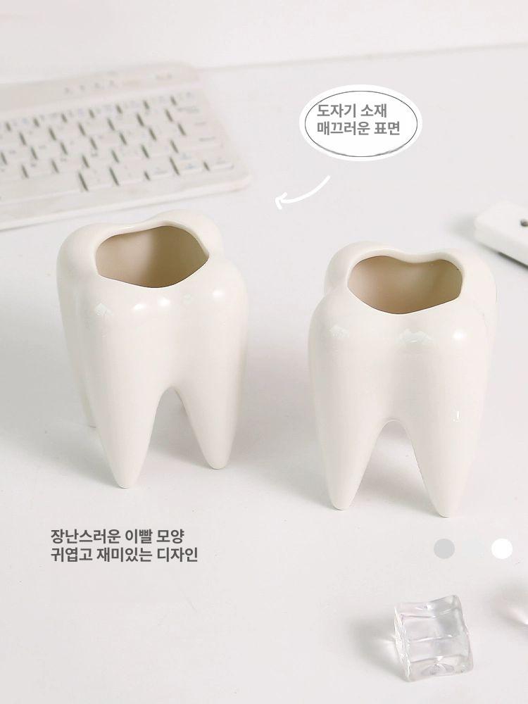 치아 모양 펜홀더 칫솔컵 화분 인테리어 소품 책상 정리 이빨 펜 홀더 - 상세 이미지 3