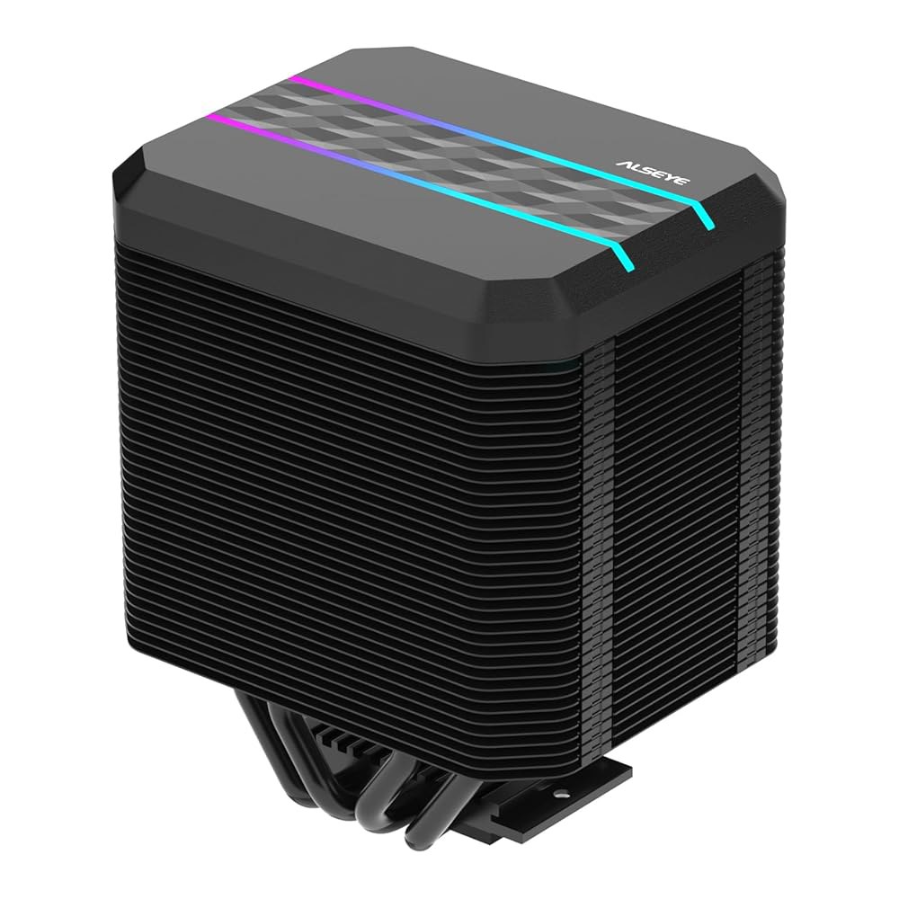 인텔 및 AMD 플랫폼과 호환되는 ARGB 라이트 이펙트 커버가 있는 듀얼 타워 공랭식 CPU 쿨러, ALSEYE M90 히든 팬 설계, LGA1700 지원 (M90 블랙) - 상품 이미지