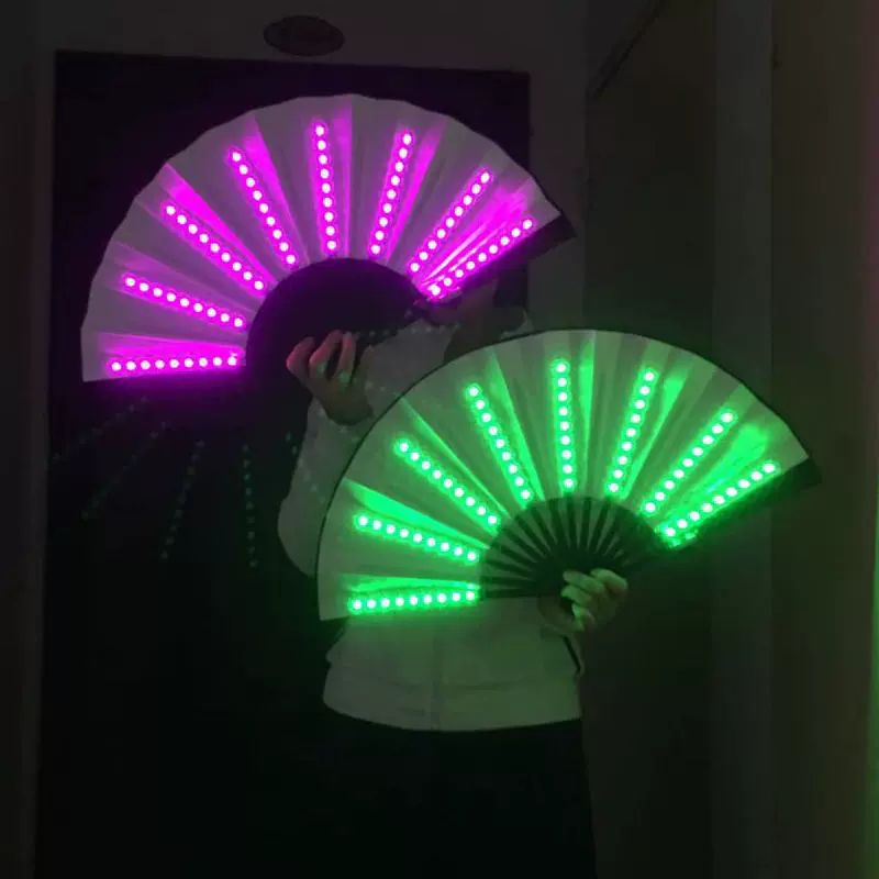 LED 부채 발광 접이식 파티 공연 소품 댄스 야광 무용 핑크라이트 2개 배터리 기타 - 상세 이미지 3