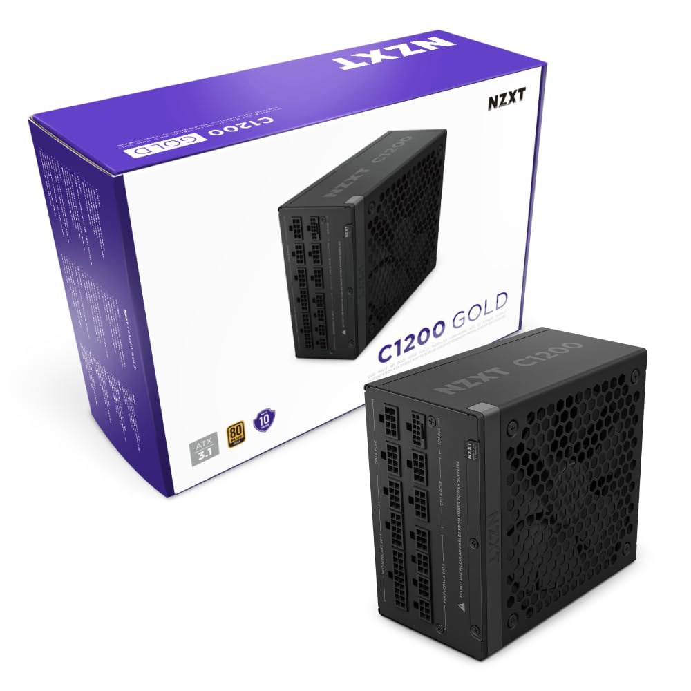 NZXT C1200 골드 ATX 3.1 - 완전 모듈형 저소음 PC 게임 전원 공급 장치 1200와트 80 플러스 12V-2x6 커넥터 제로 팬 모드 100 일본 커패시터 블랙 - 상품 이미지