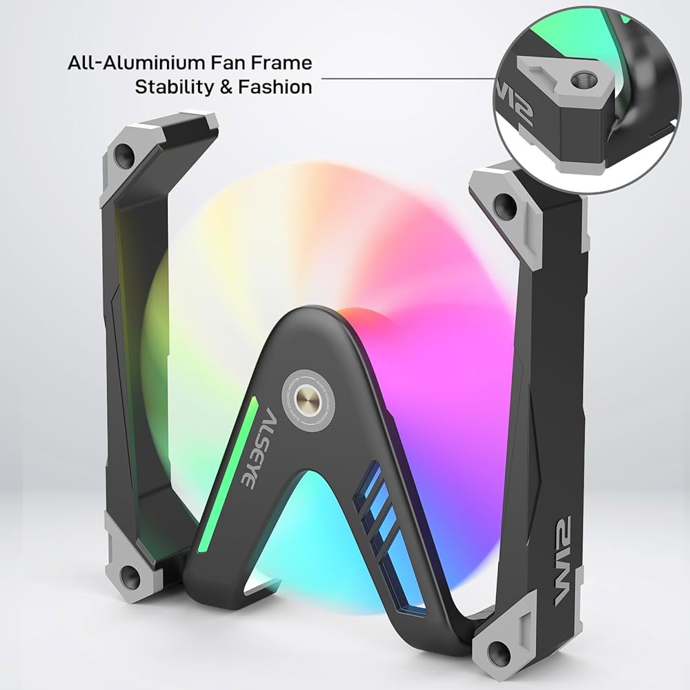 ALSEYE W12 프로 케이스 팬, 특별한 W 디자인 PC 풀 알루미늄 프레임 120mm ARGB 및 PWM 컴퓨터 팬(블랙) Black - 상세 이미지 3