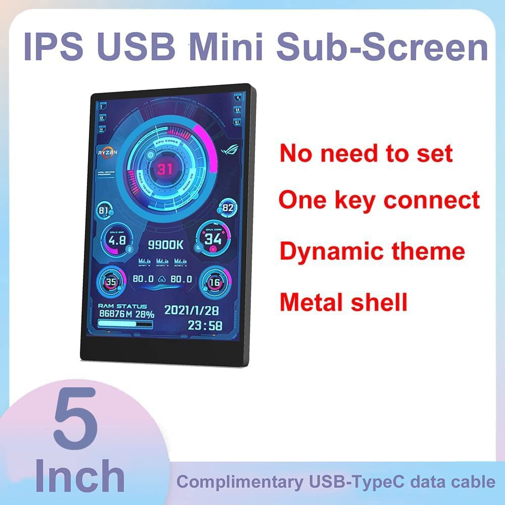EDIY 5인치 IPS USB 미니 스크린 AIDA64 PC CPU RAM HDD 데이터 모니터 컴퓨터 온도 디스플레이 타입-C 800 x 480 서브 스크린, 흰색 - 상세 이미지 3