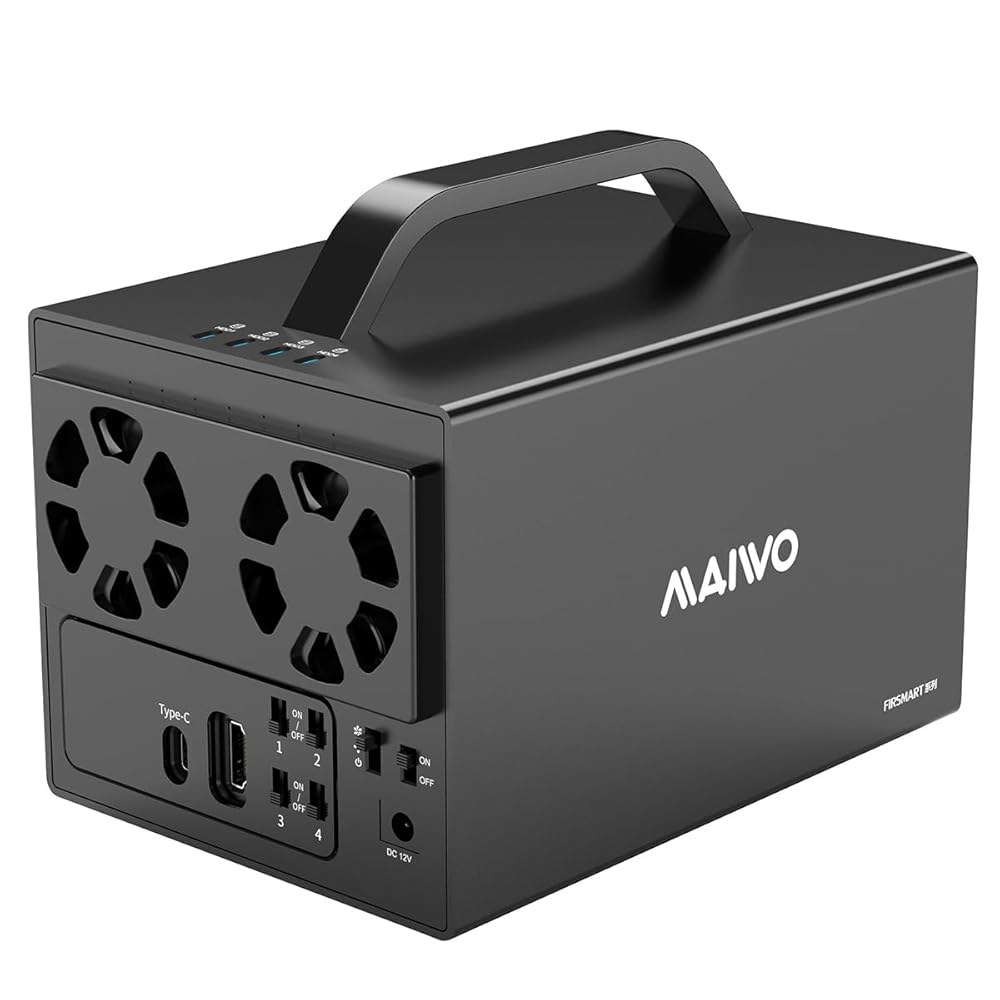 2개의 팬이 있는 3.5인치 SATA HDD용 MAIWO 4 베이 하드 드라이브 인클로저, 4K HD-MI 포트가 HDD 96TB 확장, 독립형 전원 스위치 - 상품 이미지
