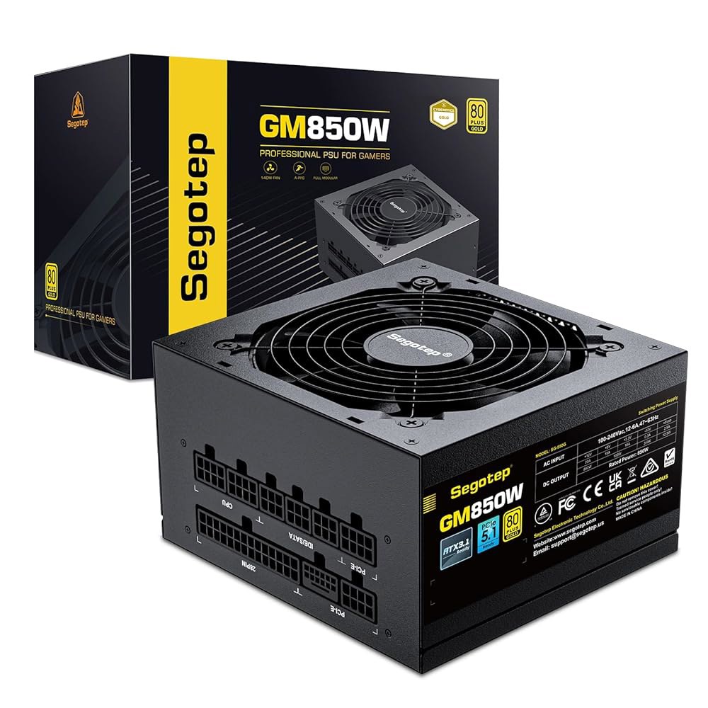 세고텝 GM850 전원 공급 장치 850W, PCIe 5.1 및 ATX 3.1 풀 모듈러 80 플러스 골드 인증 게이밍 PSU(NVIDIA RTX 20/30/40/50 시리즈 AM - 상품 이미지