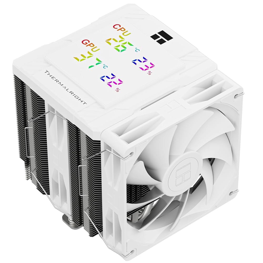 Thermalright 피어리스 어쌔신 120 디지털 화이트 CPU 쿨러 에어, 6X6mm 히트파이프, 마그네틱 디스플레이 보드 상단 커버, 히트싱크 쿨러, AM4 / AM5 및 - 상품 이미지