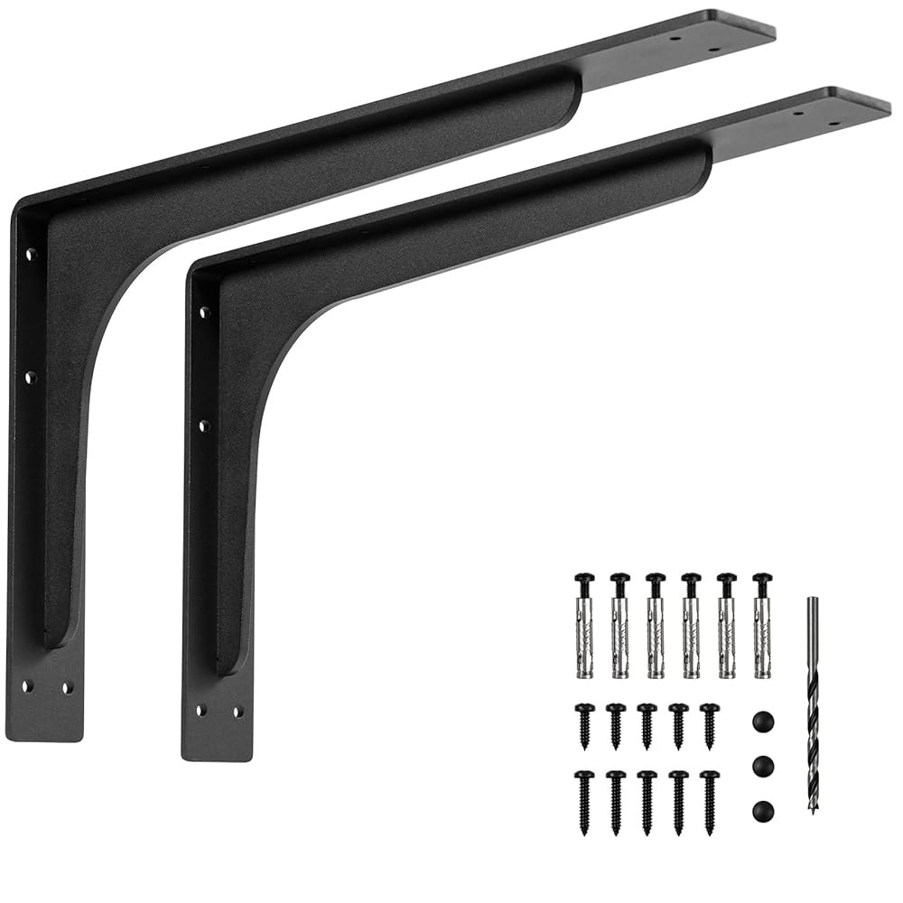 PIECESA 20 x 12 인치 선반 브래킷, L 수직 각도, 프리미엄 합금 금속 헤비 듀티 고강도 장착 하드웨어 포함, 모서리 브레이스 조인트, 2 개 - 상품 이미지