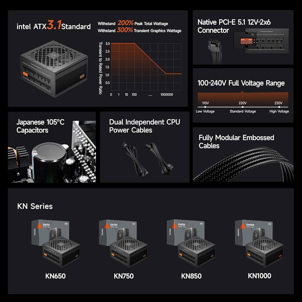 PCCOOLER PSU 완전 모듈형 전원 공급 장치, 750W ATX 3.1, 80 플러스 골드 인증, PCIe 5.1 12V-2 6, 일본 커패시터, 초유연 케이블, 5년 보증( - 상세 이미지 3