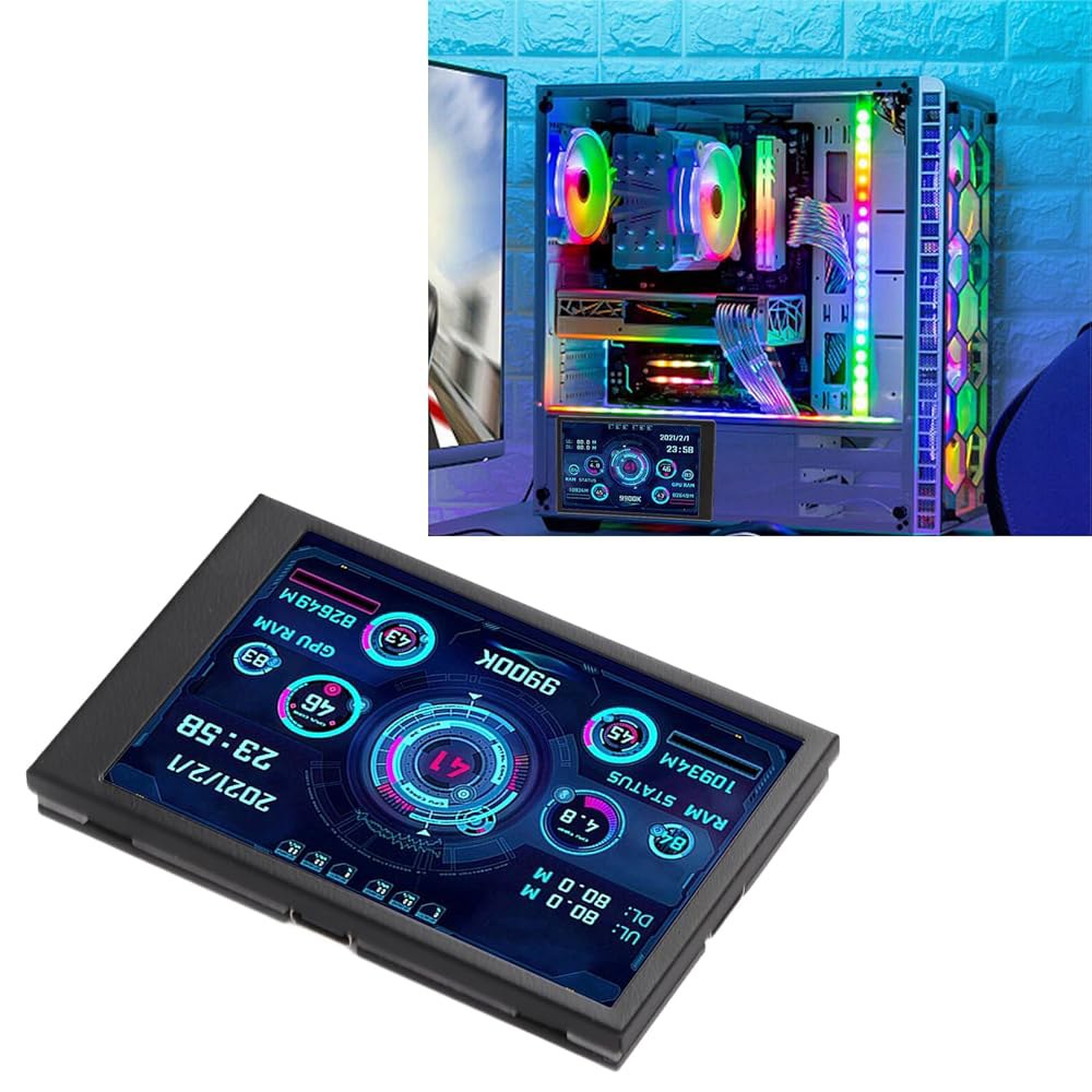 윤세이티 컴퓨터 온도 모니터, AIDA64 PC CPU 하드 디스크 실시간 데이터 USB 타입 C 포트가 있는 3.5인치 미니 스크린 센서 패널 디스플레이(블랙) Black - 상품 이미지