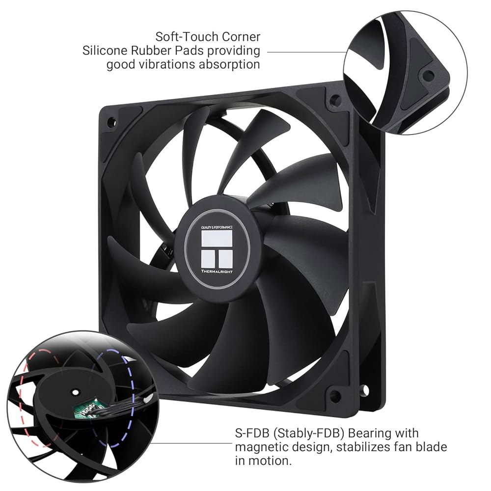 써멀라이트 TL-C12C X3 CPU 팬 120mm 케이스 쿨러 팬, S-FDB 베어링이 포함된 4핀 PWM 사일런트 컴퓨터 최대 1550RPM 냉각 3 수량 TL-C12C X3 - 상세 이미지 3