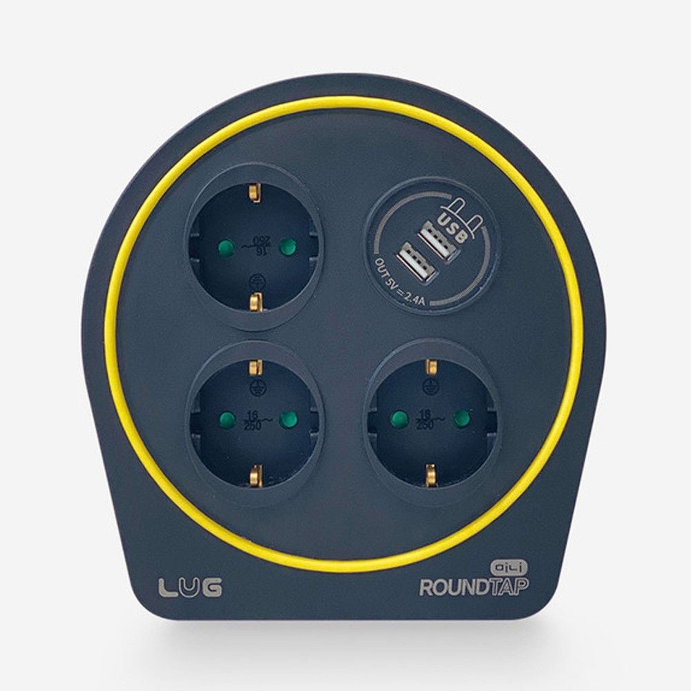 러그박스 라운드탭 캠핑릴선 멀티탭 3구 USB 2포트 10M (딥블랙) - 상품 이미지